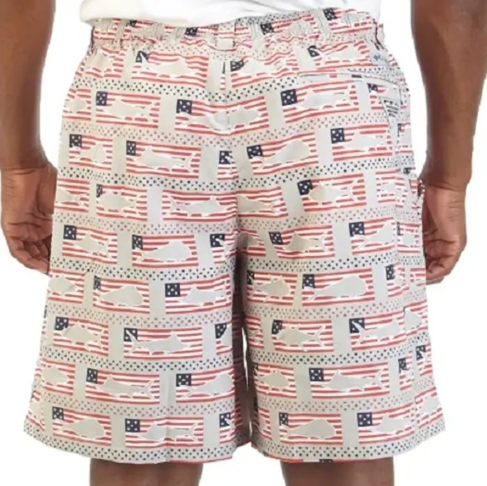 Columbia omnishade sz medium flag shark trunks shorts 6 inseam SW49